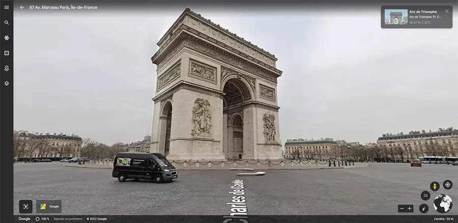 Exemple de vue en Street View sur l’Arc de Triomphe à Paris